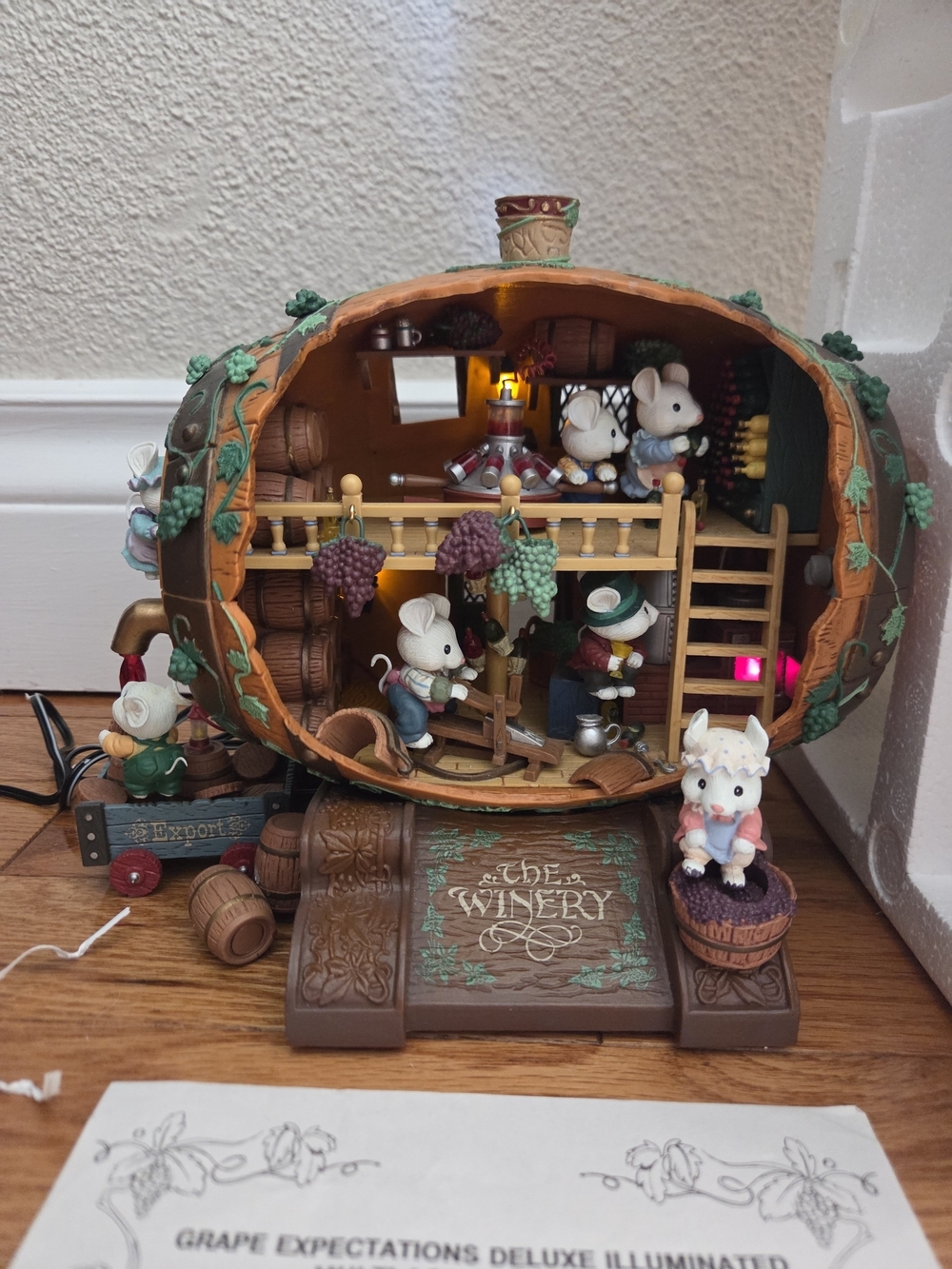 Vintage Enesco Winery Scene Figurine with Green, Brown and Purple Details